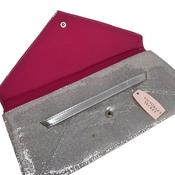 Victoria's Secret Evening Envelope Clutch Purse Silver Sparkly - Picture 4 of 7
